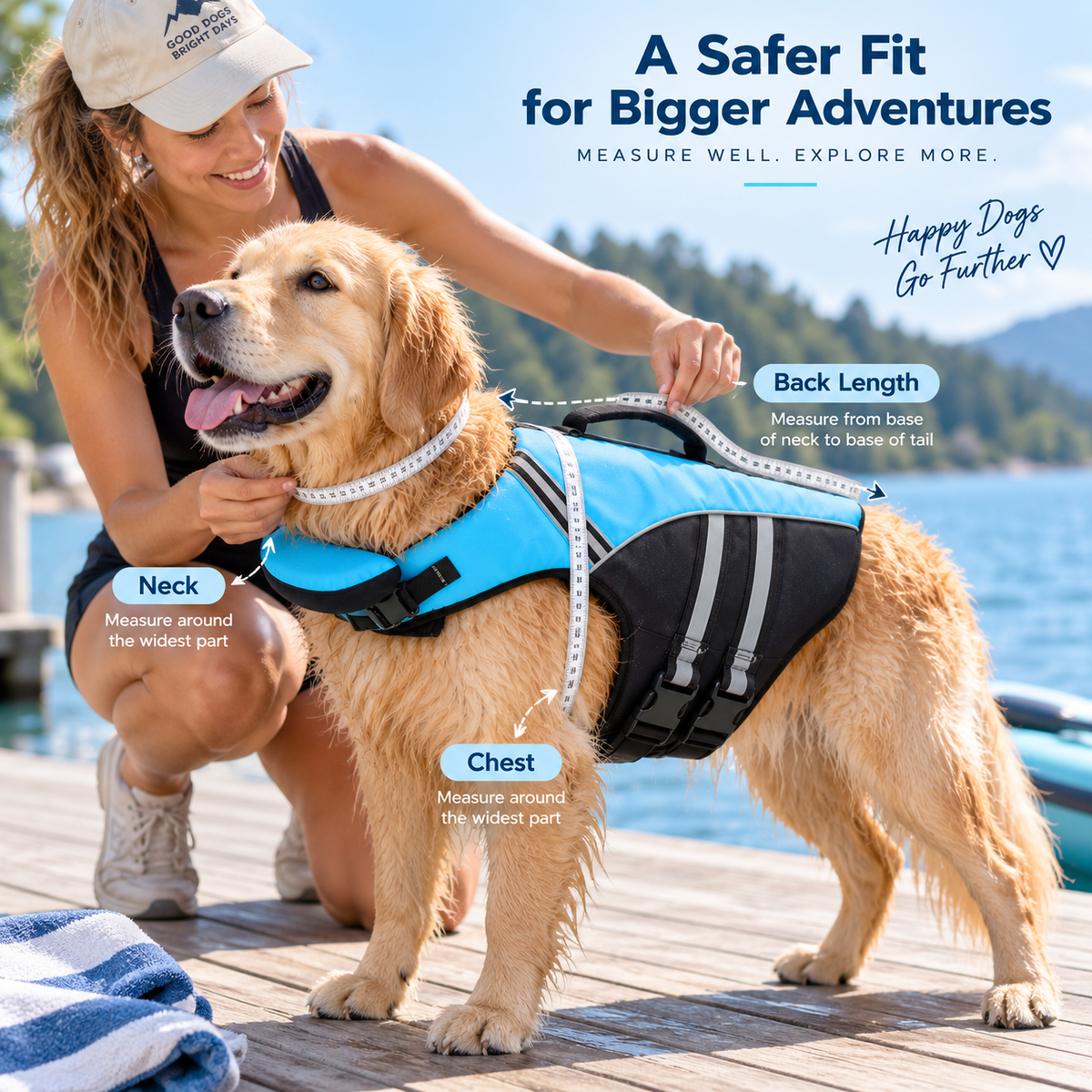 Dog Life Jacket with Neck Support, Adjustable No-Chafe Swimming Vest