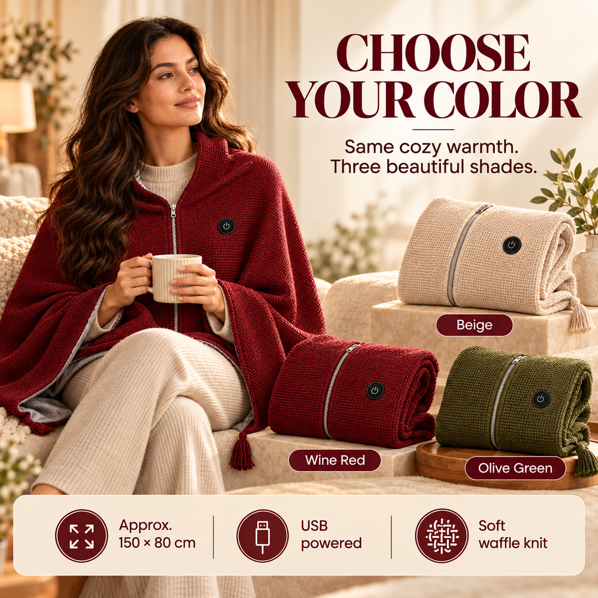 USB Heated Wearable Shawl Blanket