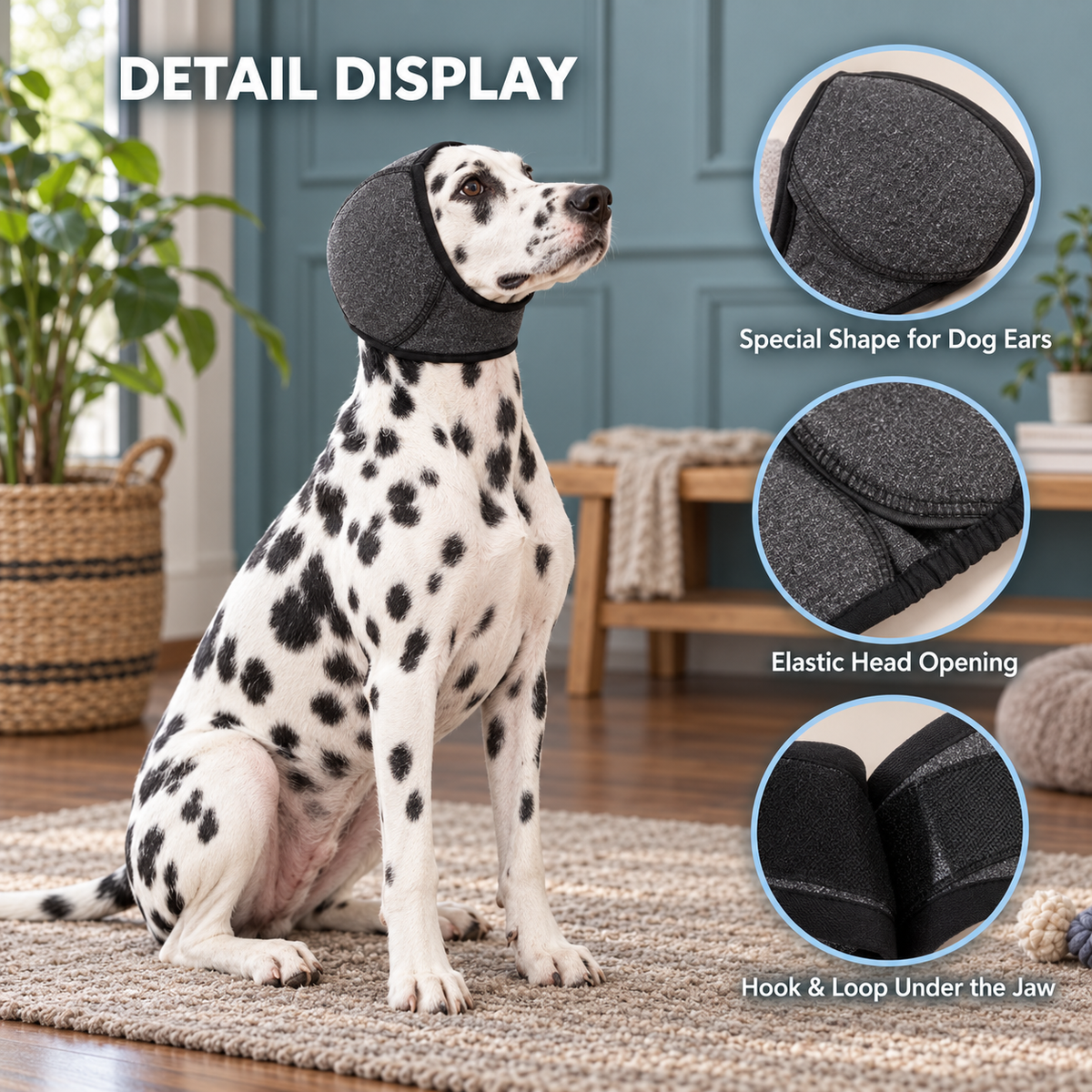 Dog Ear Muffs Noise Reduction Head Wrap, Adjustable Calming Hearing Protection