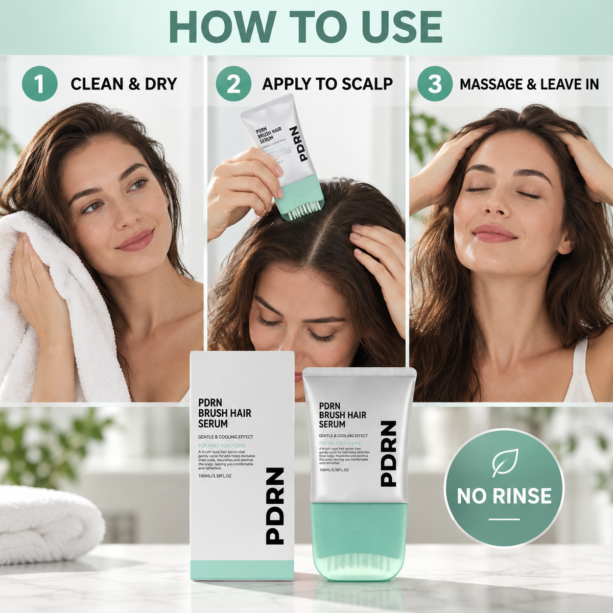 PDRN Scalp Serum with Built In Massage Brush 100ml Daily Hair and Scalp Care