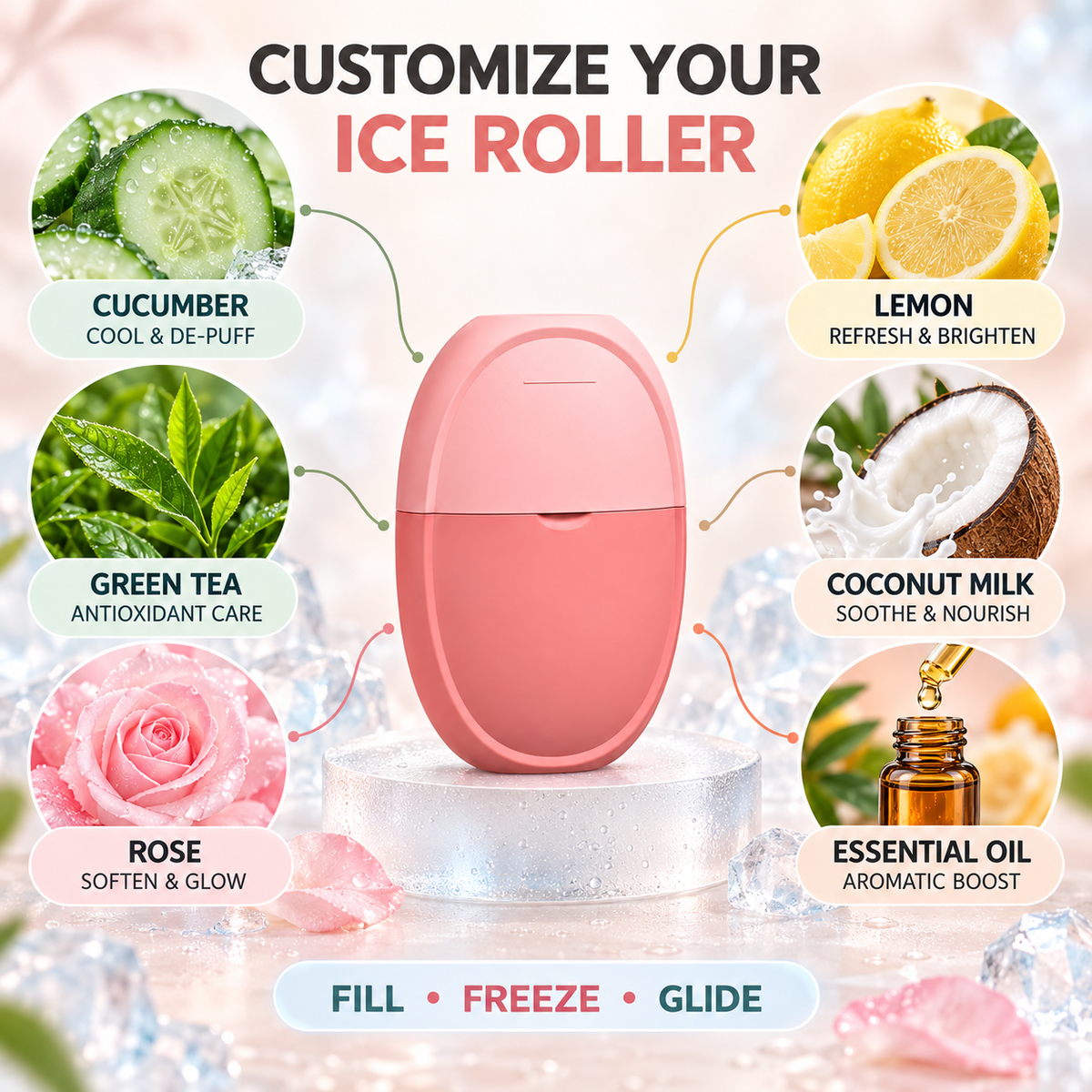Reusable Ice Roller for Face and Eyes Facial Cooling Massage Skin Care Tool