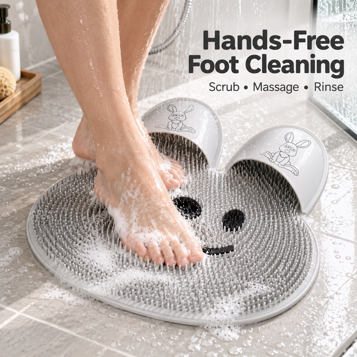 2-in-1 Anti-Slip Foot Scrubber & Massage Bath Mat – Exfoliating Shower Mat with Back Scrub Function