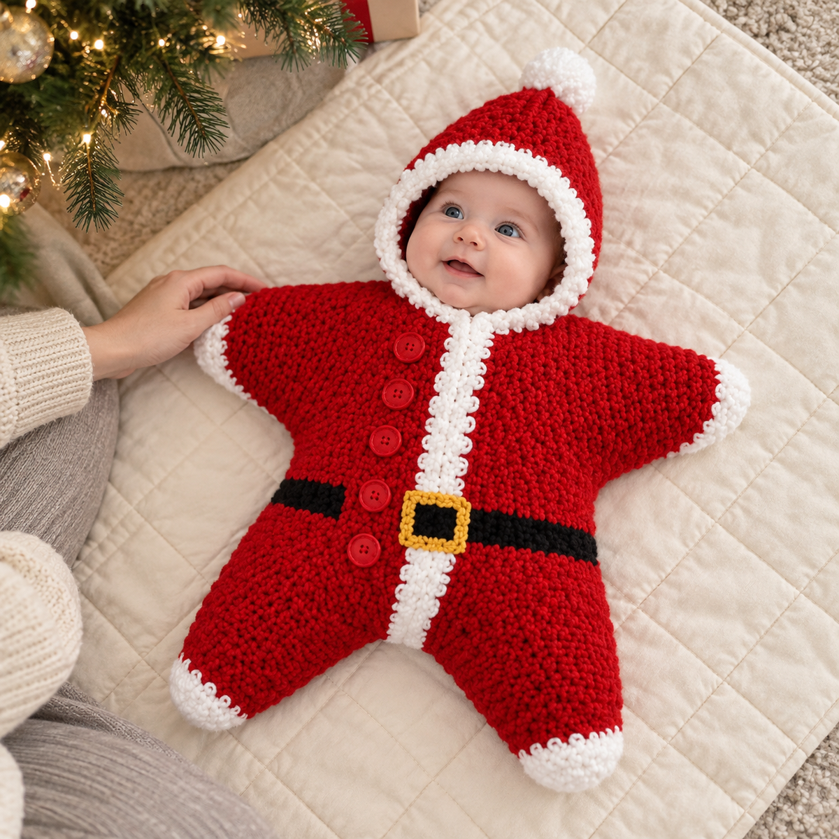 Christmas Star Baby Knitted Romper – Cozy Hooded Holiday Wrap