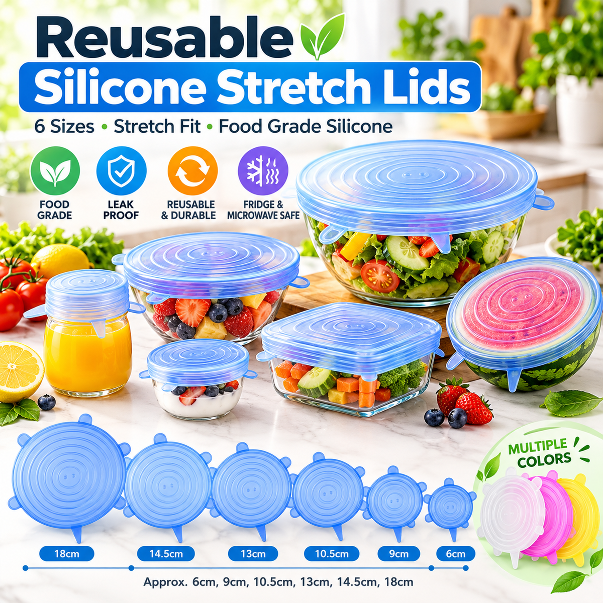 6-Piece Reusable Silicone Stretch Lids