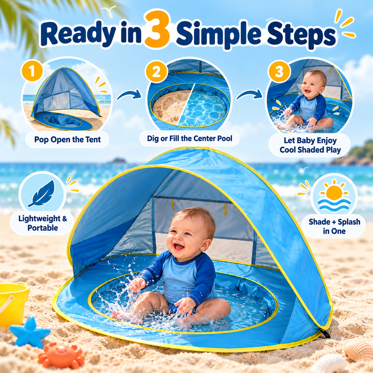 Pop-Up Baby Beach Tent with Built-In Pool