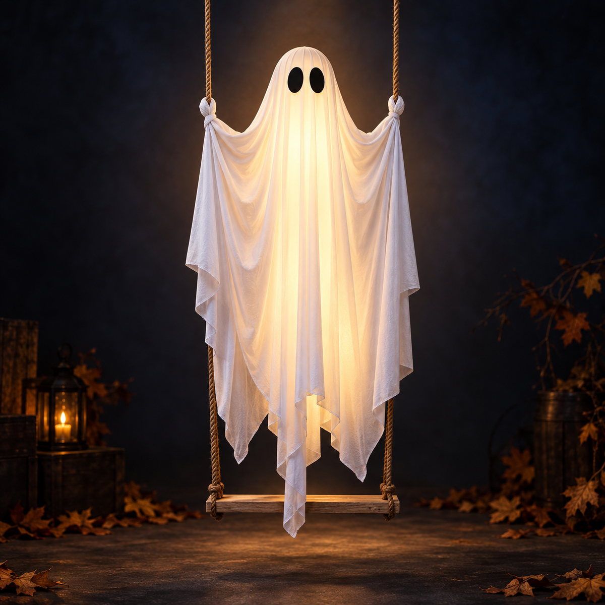 Large Halloween Hanging Ghost Decoration with LED Lights Swinging Ghost for Outdoor Yard Porch Décor