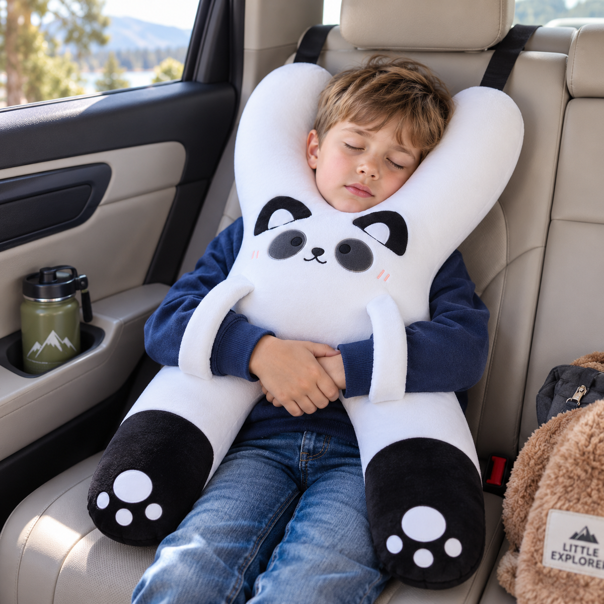 Kids Car Seat Neck Support Pillow, Cute Cartoon Headrest and Lumbar Cushion