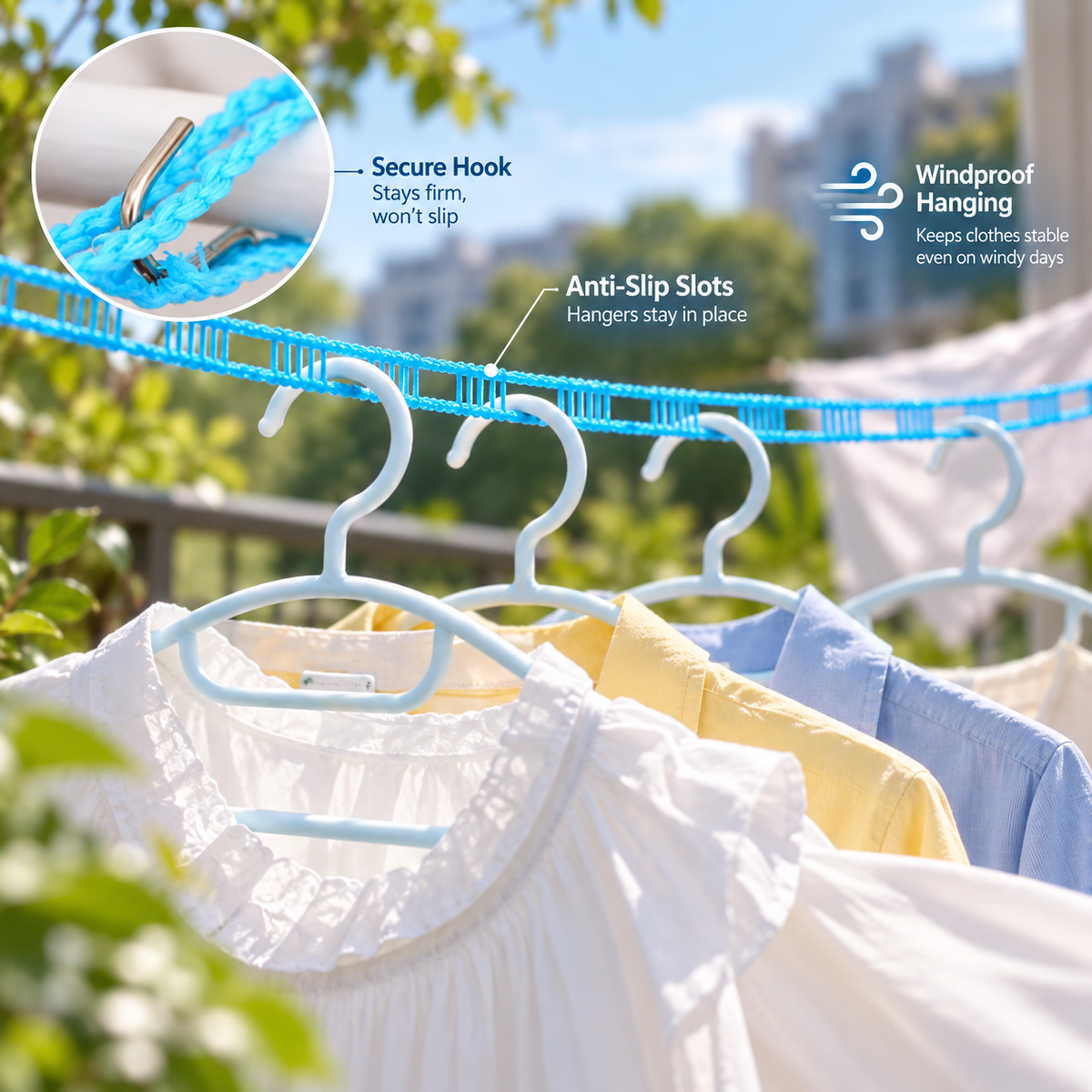 Windproof Fence-Style Clothesline, Portable Anti-Slip Drying Rope