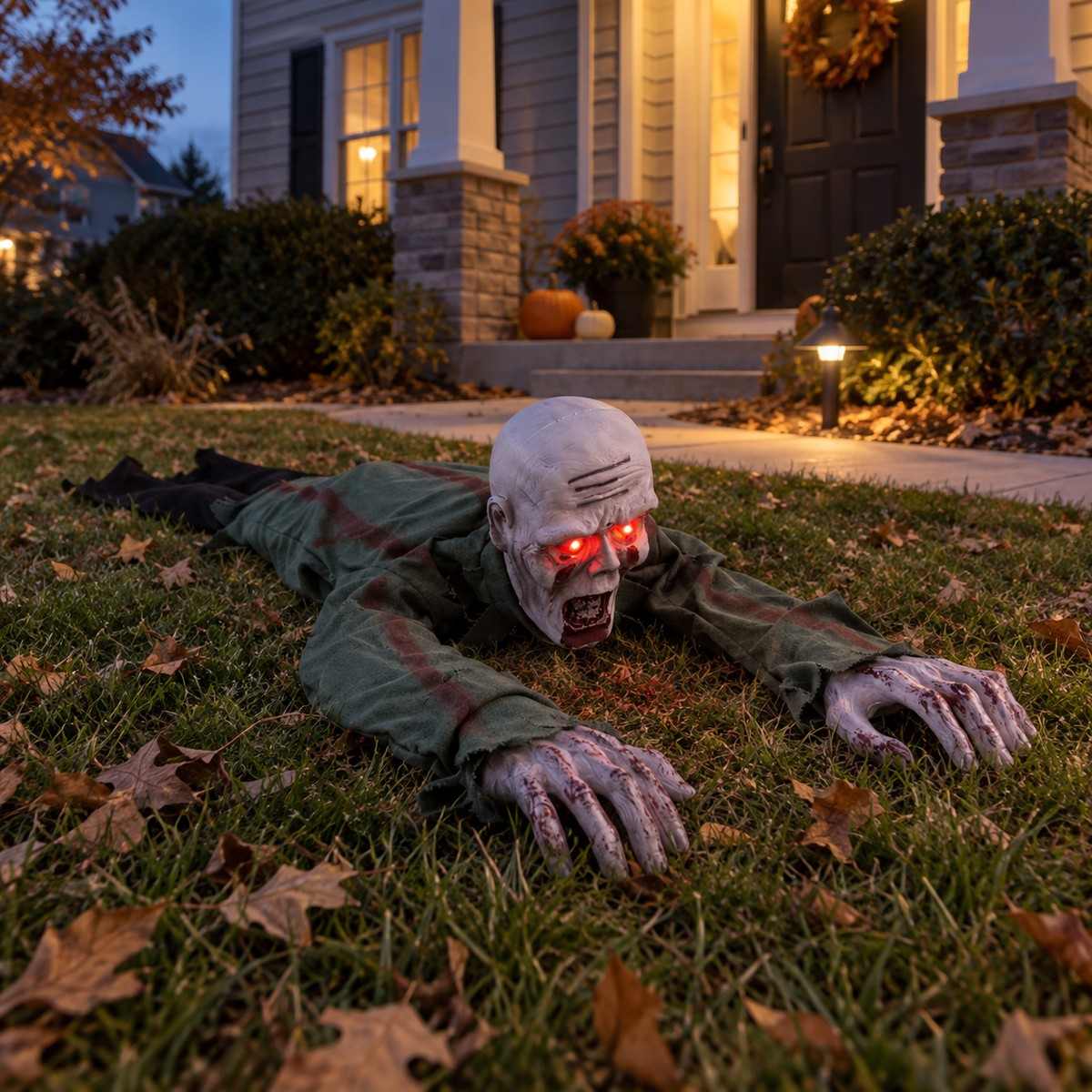 Motion-Activated Crawling Zombie Halloween Prop with LED Eyes & Sound