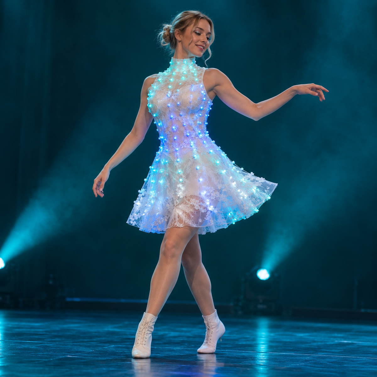 AuroraGlow Rainbow LED Halter Mini Dress