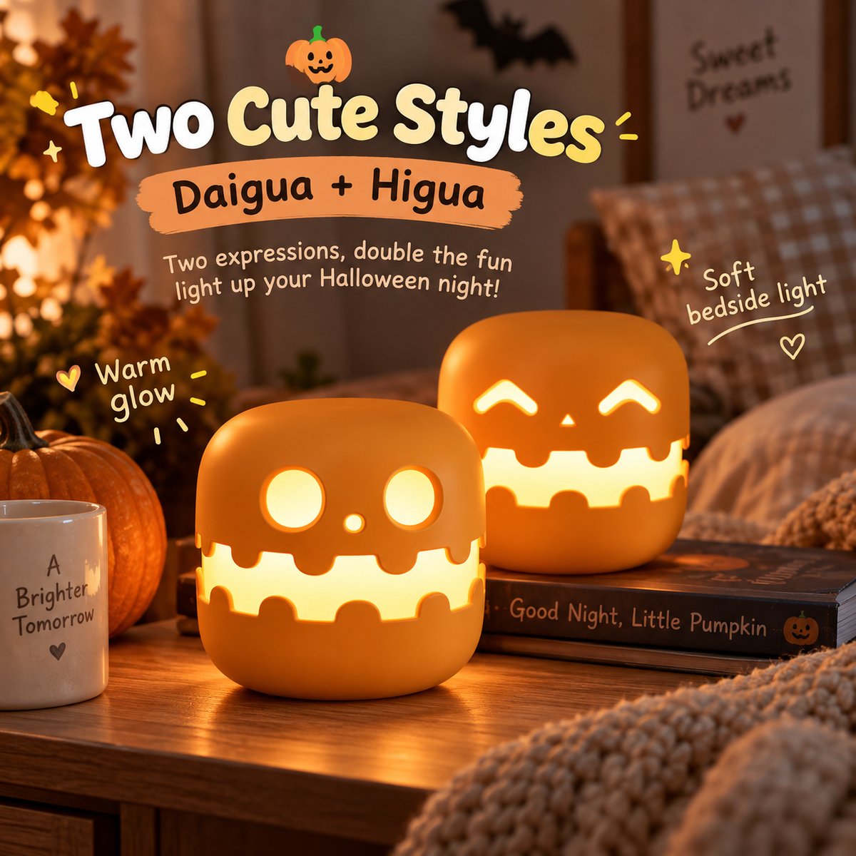 GlowGrin Rechargeable Halloween Pumpkin Night Light