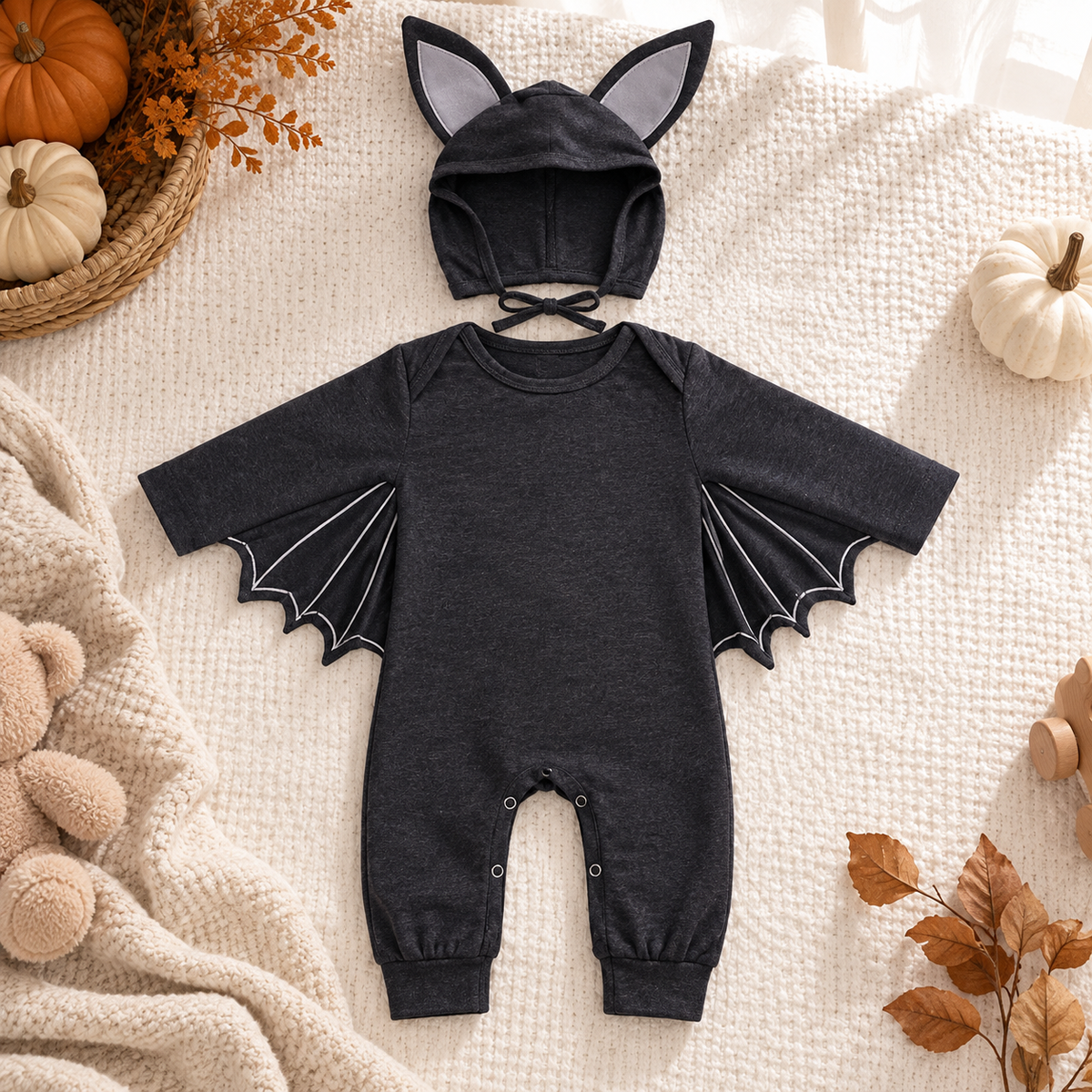 Baby Bat Halloween Romper Costume with Hat Cotton Blend Infant Jumpsuit