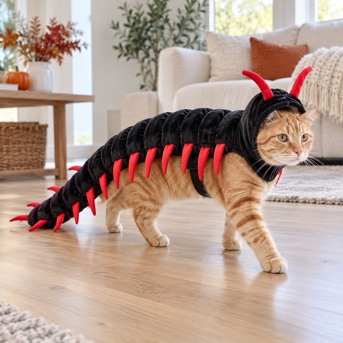 50-Inch Plush Centipede Cat Costume – Adjustable Halloween Pet Outfit