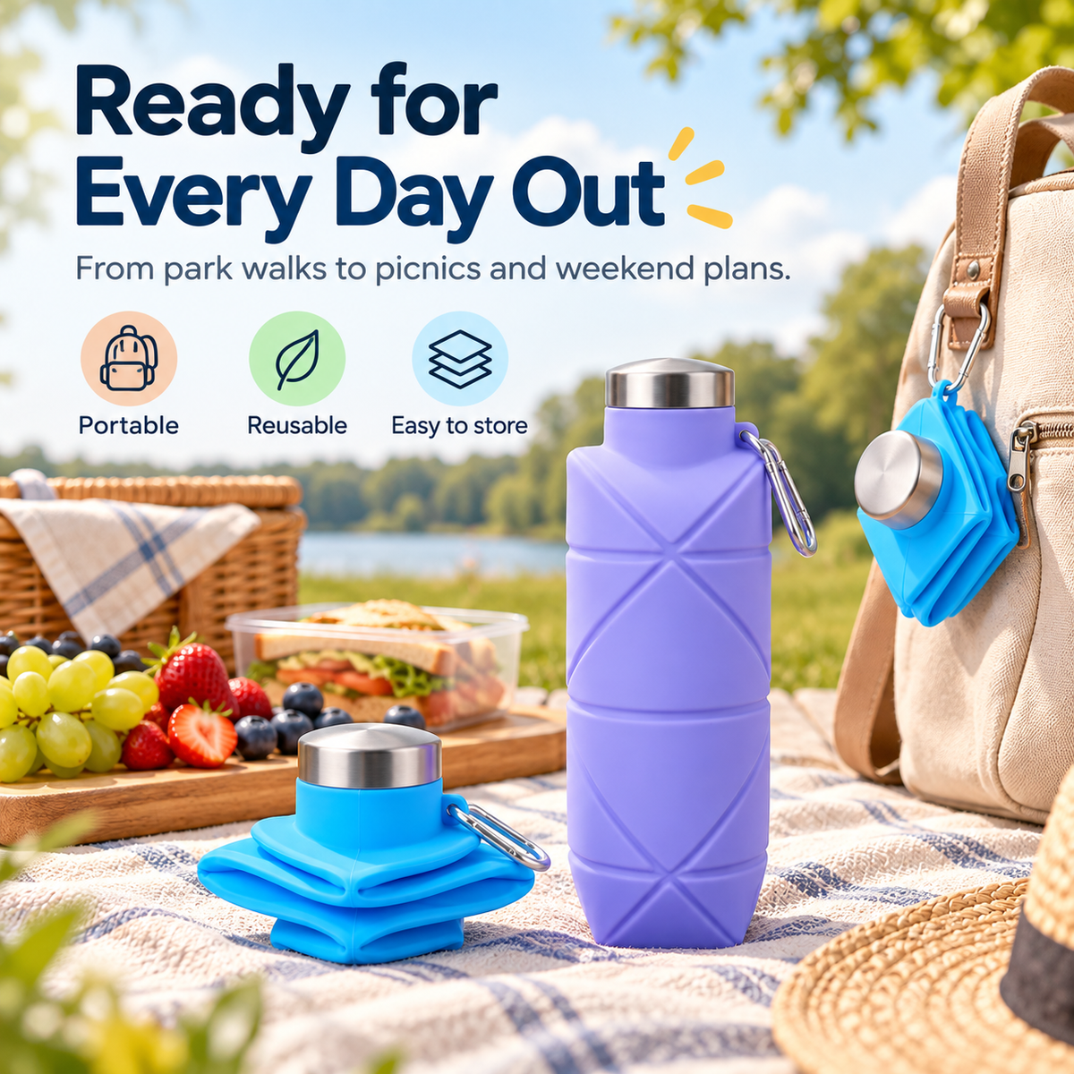 Foldable Silicone Sports Water Bottle