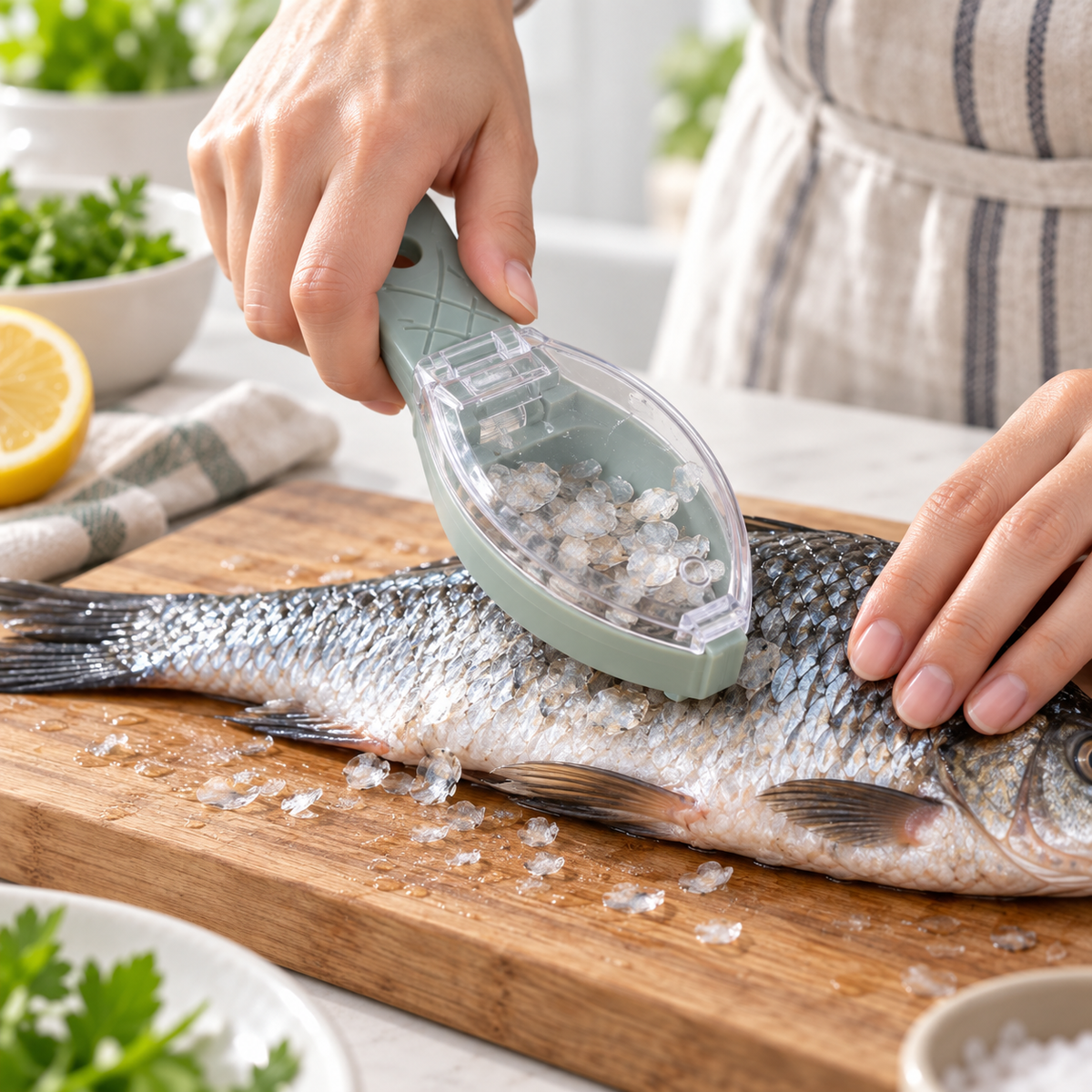 Fish Scale Remover Scraper with Cover Manual Fish Cleaning Tool for Kitchen and Fishing