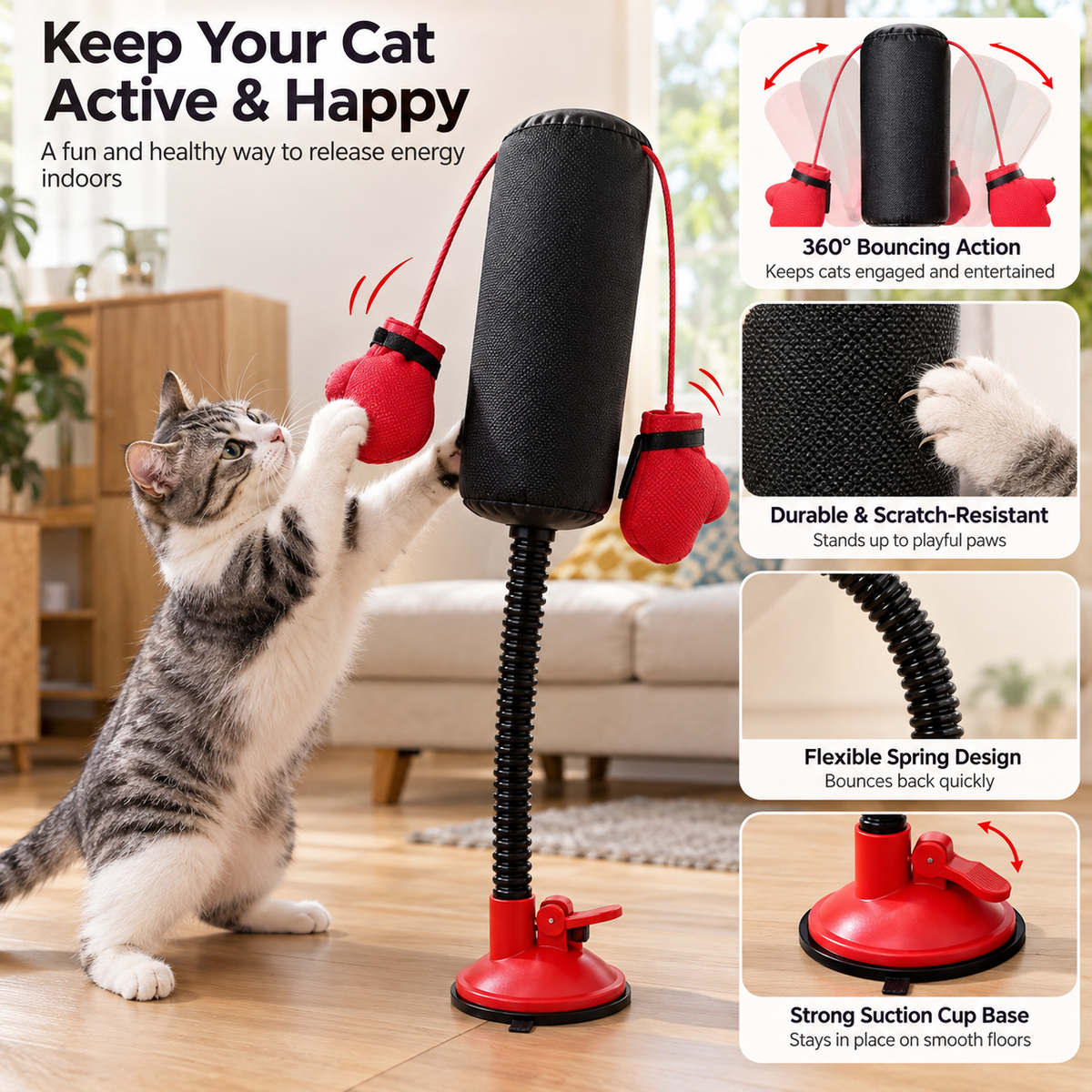 Spring Rebound Cat Boxing Toy