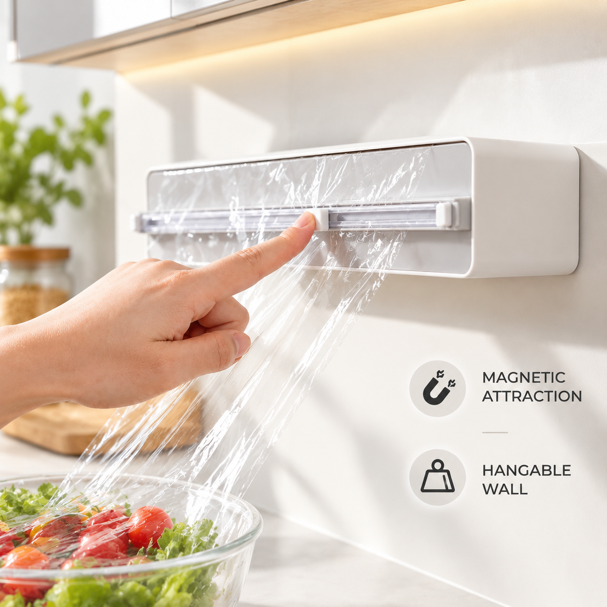 3-in-1 Magnetic Plastic Wrap Dispenser with Cutter | Cling Film, Foil & Baking Paper Organizer
