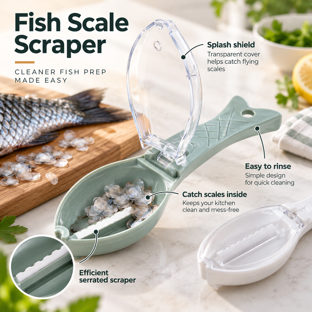 Fish Scale Remover Scraper with Cover Manual Fish Cleaning Tool for Kitchen and Fishing