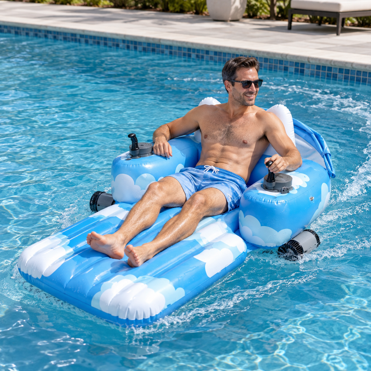 CloudCruise Rechargeable Dual-Motor Inflatable Pool Lounger with Canopy
