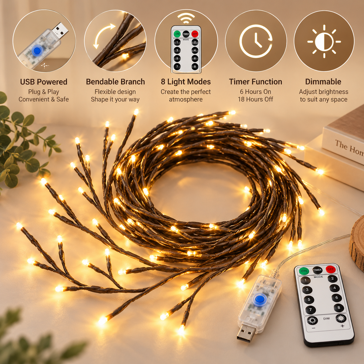 USB Vine String Light with Remote