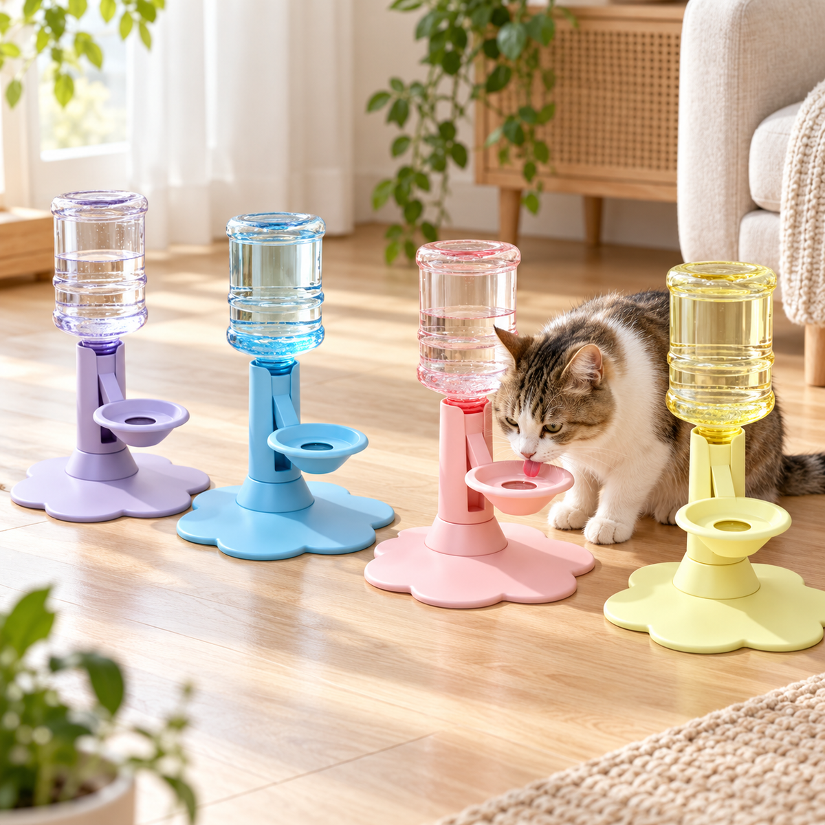 Automatic Gravity Pet Water Dispenser with Adjustable Height & Stable Wide Base