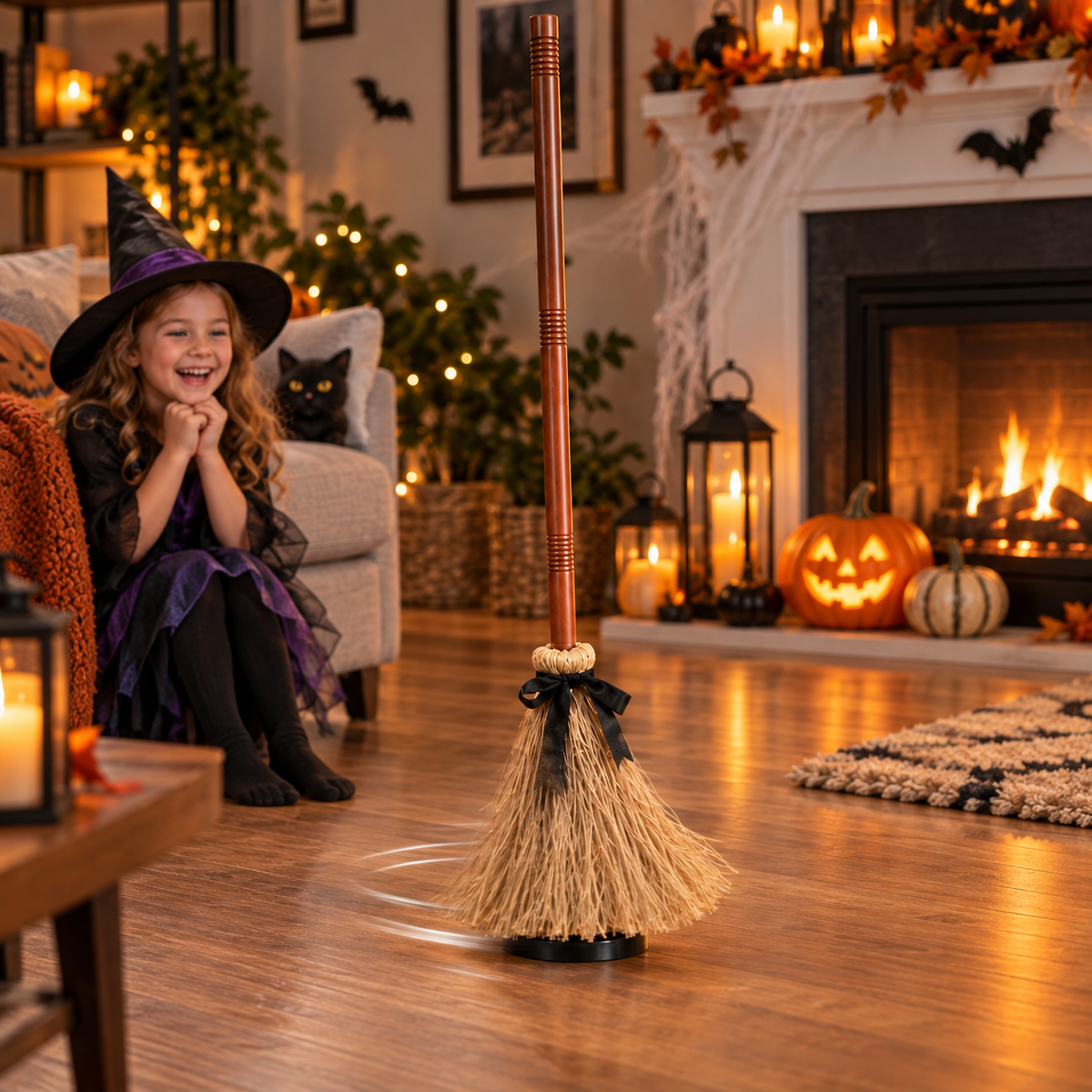 Sound-Activated Moving Witch Broom – Halloween Dancing Broom with Spooky Sounds