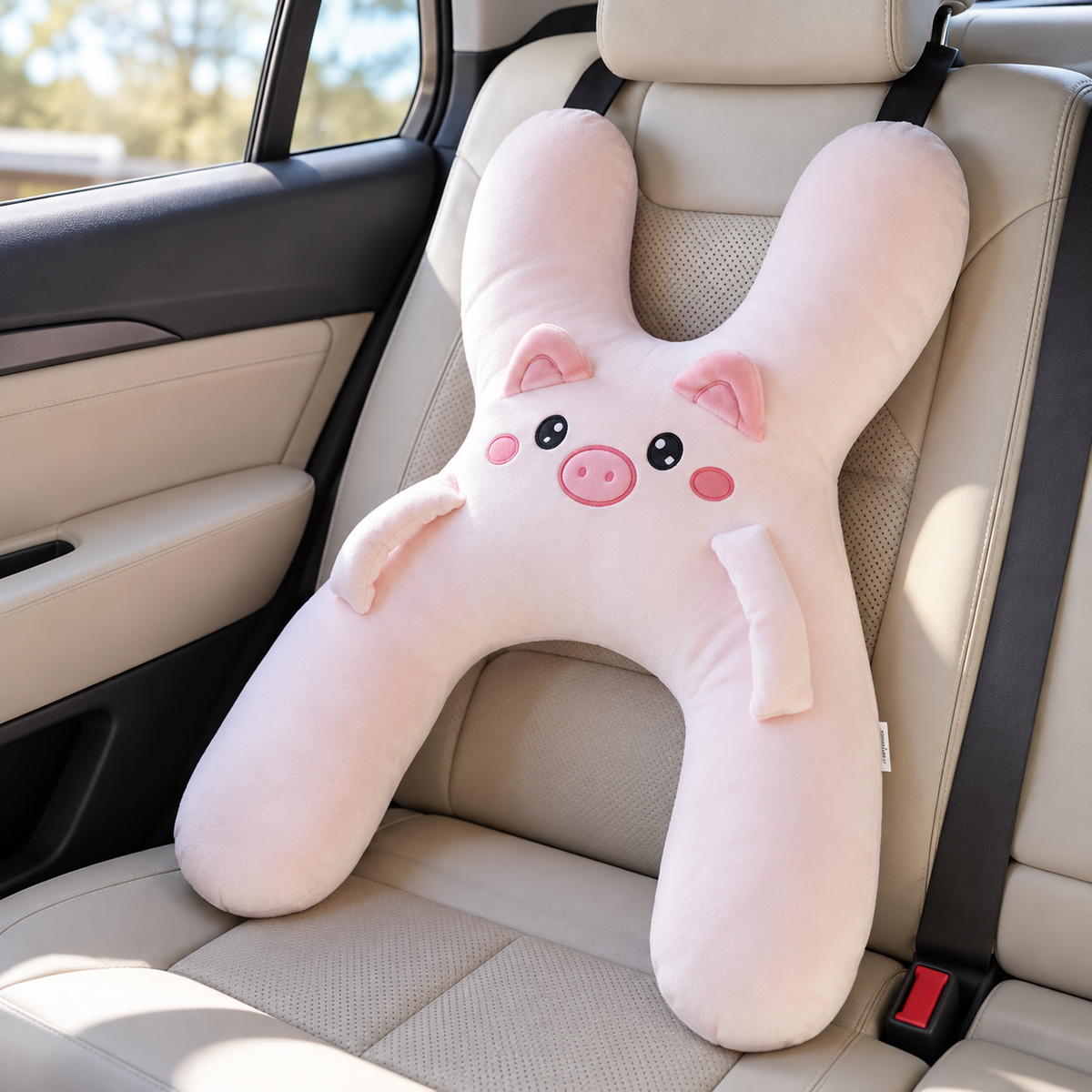 Kids Car Seat Neck Support Pillow, Cute Cartoon Headrest and Lumbar Cushion