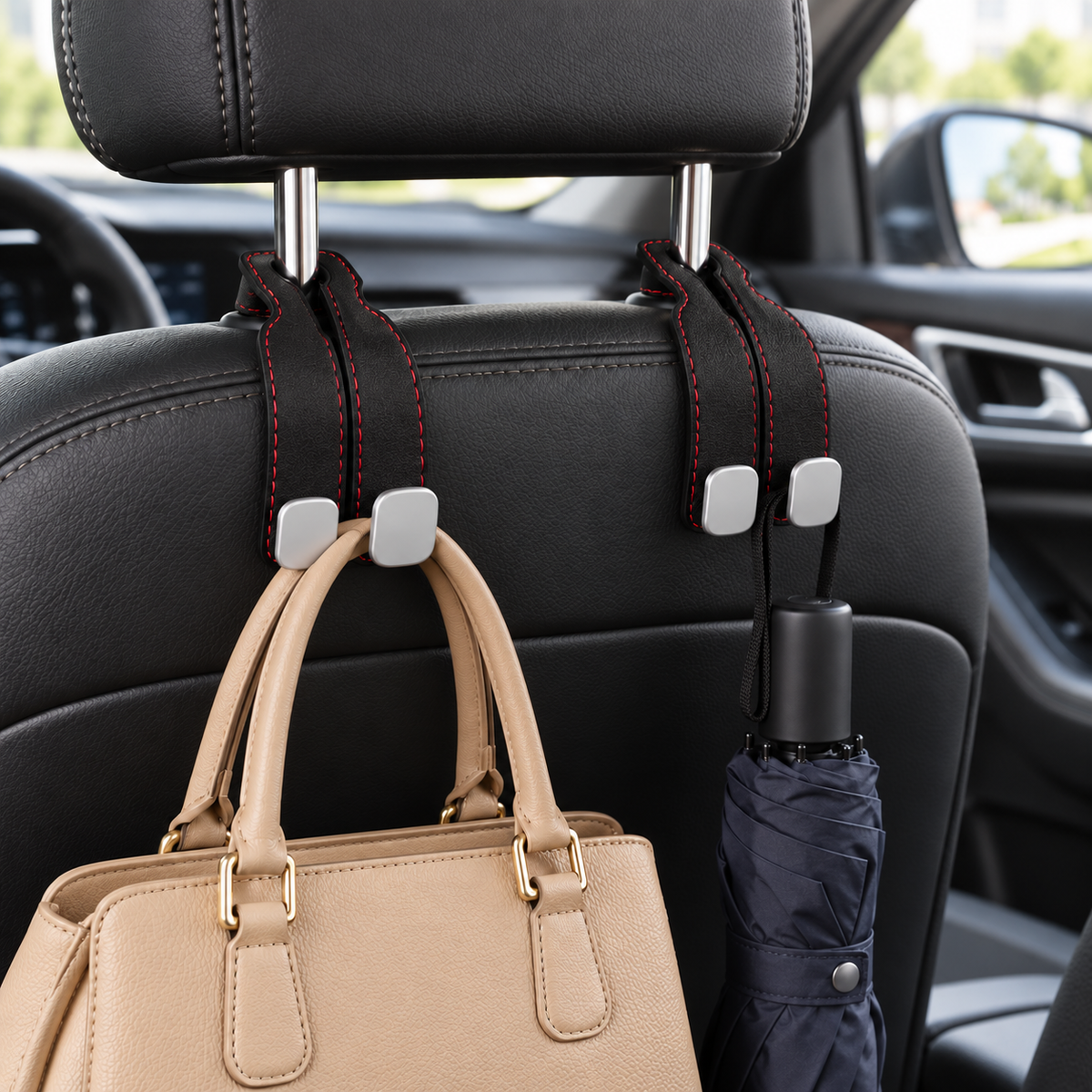Premium Car Headrest Storage Hook, Soft Suede Dual Hanging Alloy Hanger