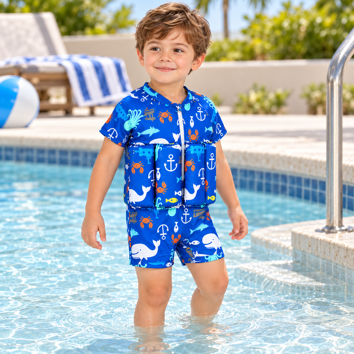 Kids Buoyancy Swimsuit, One-Piece Cartoon Swimwear for Boys and Girls