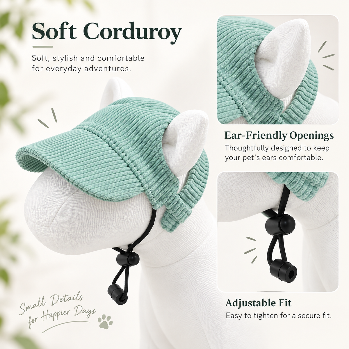 Adjustable Corduroy Dog Baseball Cap