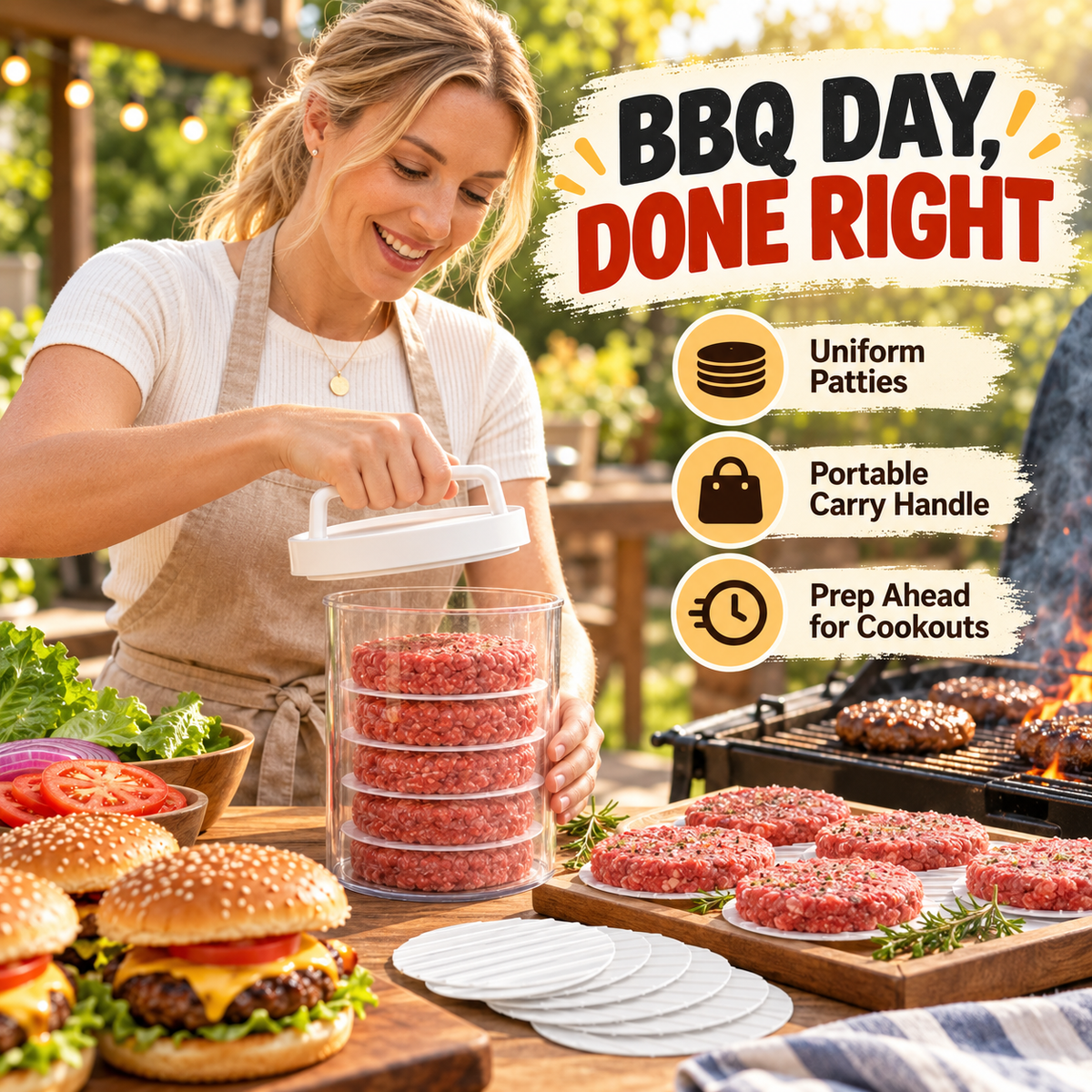 Stackable Burger Patty Maker & Freezer Press