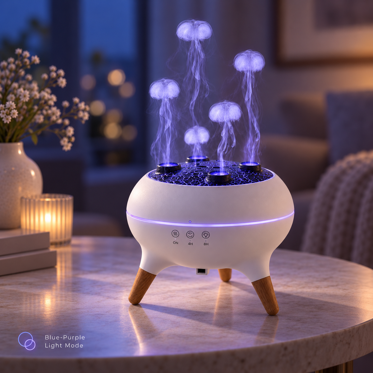 JellyGlow Dynamic Jellyfish Aroma Diffuser – 250mL Sound-Reactive Essential Oil Humidifier with 7-Color Ambient Light & Remote Control