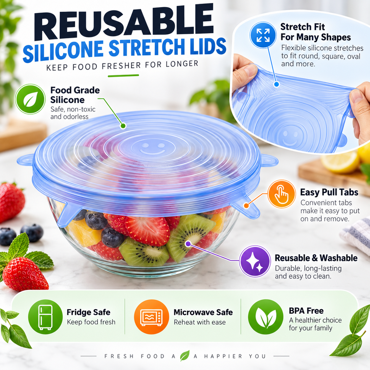 6-Piece Reusable Silicone Stretch Lids