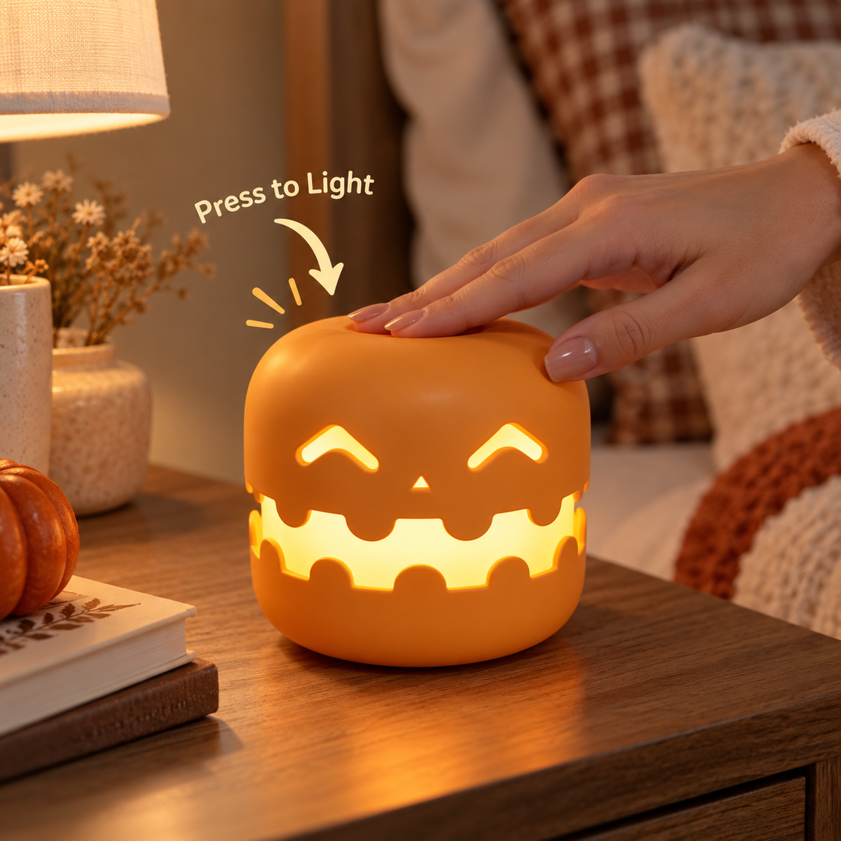 GlowGrin Rechargeable Halloween Pumpkin Night Light