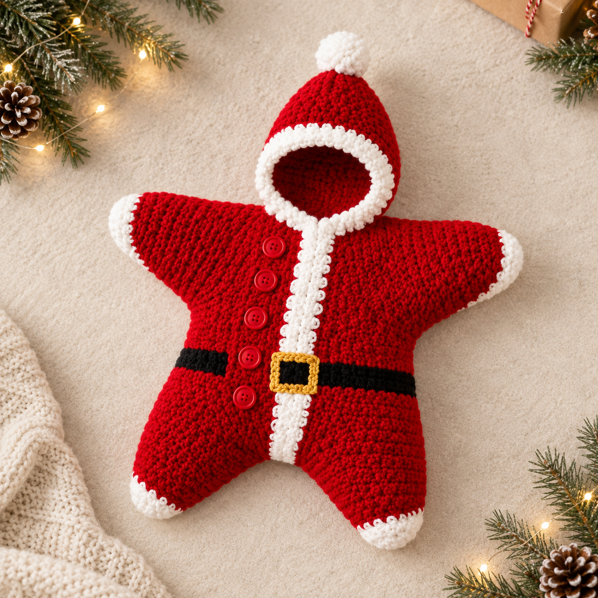 Christmas Star Baby Knitted Romper – Cozy Hooded Holiday Wrap