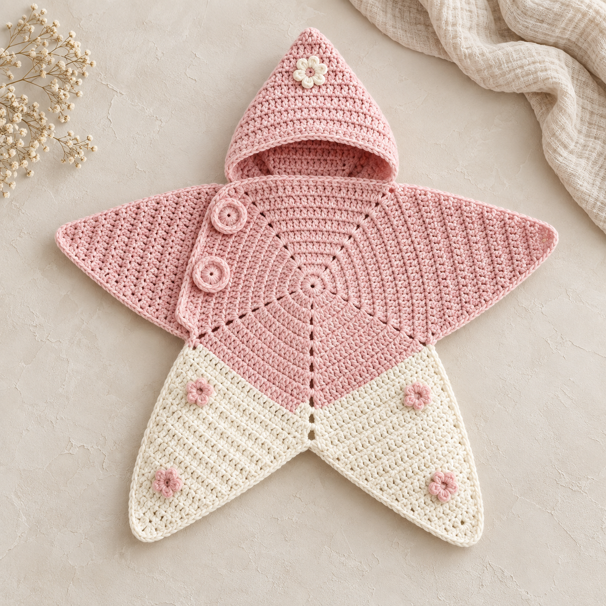 Cozy Star Hooded Crochet Baby Wrap Blanket