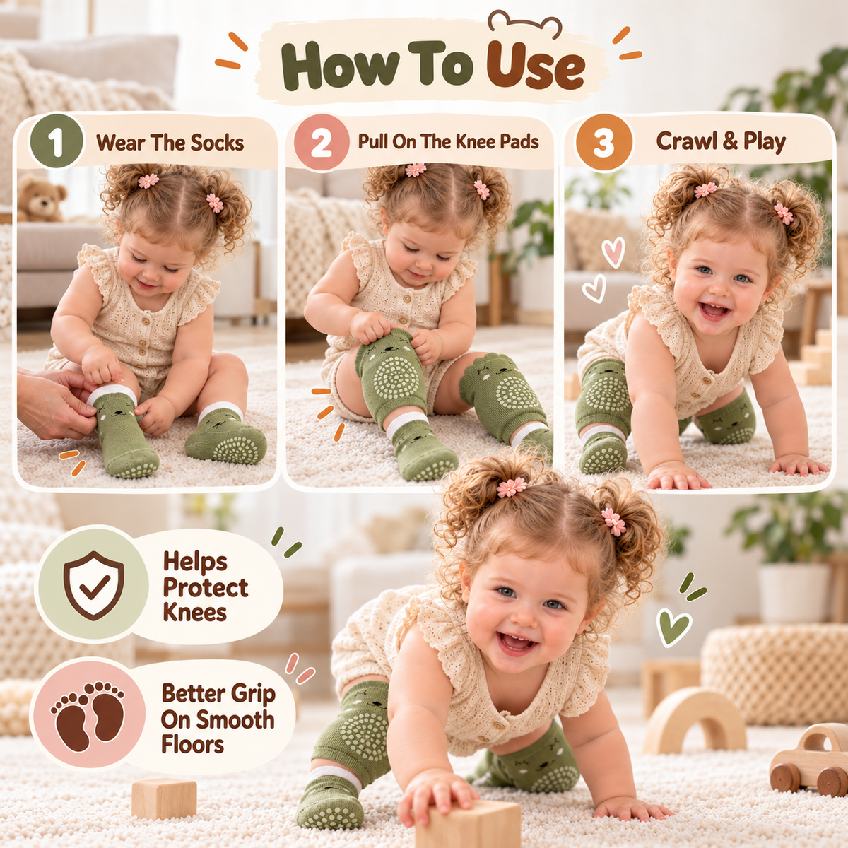 Baby Anti-Slip Knee Pad Socks