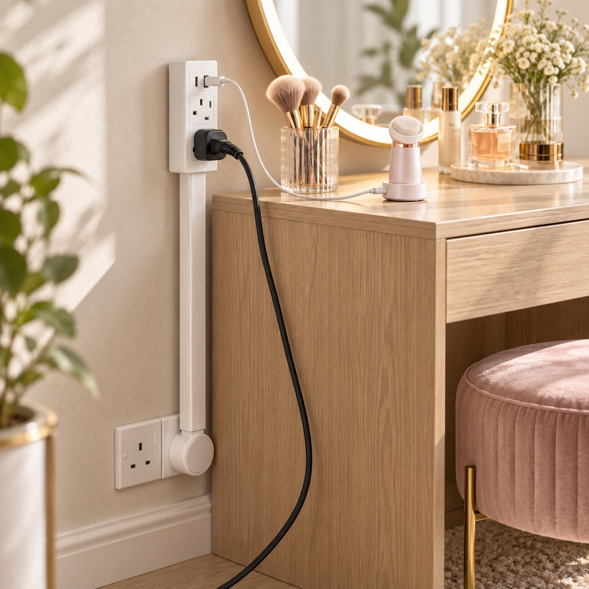 Extendable Power Outlet Extender with 2 AC Outlets USB A and USB C Ports