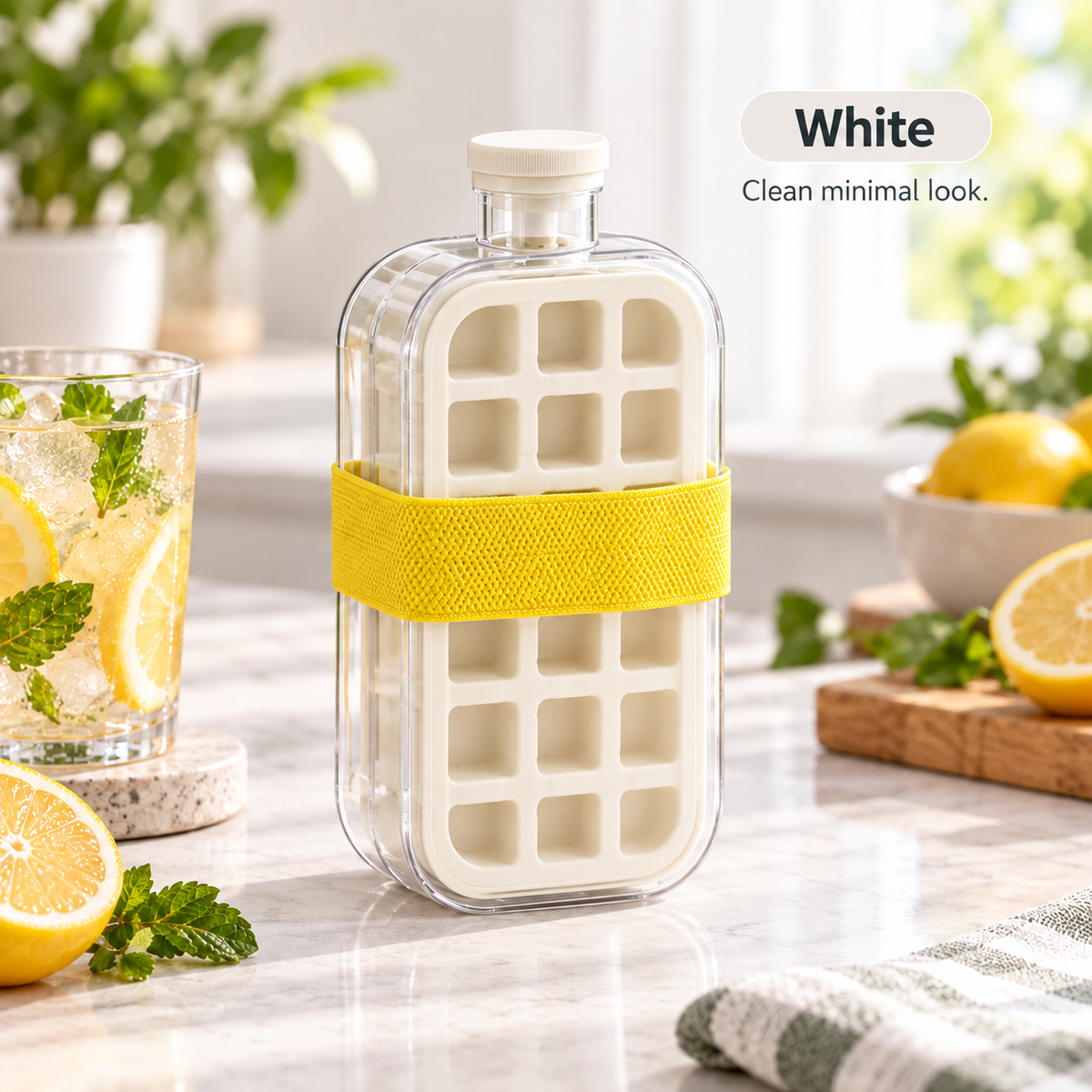2-in-1 Portable Ice Cube Maker & Storage Bottle – No-Touch Easy Release Ice Tray with Lid