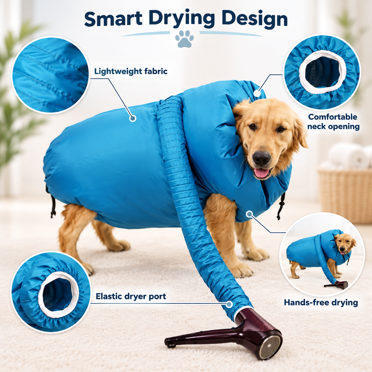 Portable Pet Drying Bag, Foldable Dog and Cat Hair Dryer Bag
