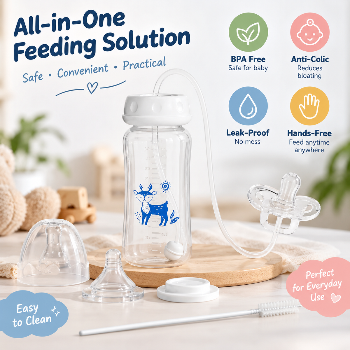 BornBL 3-in-1 Hands-Free Baby Feeding Bottle 300ml