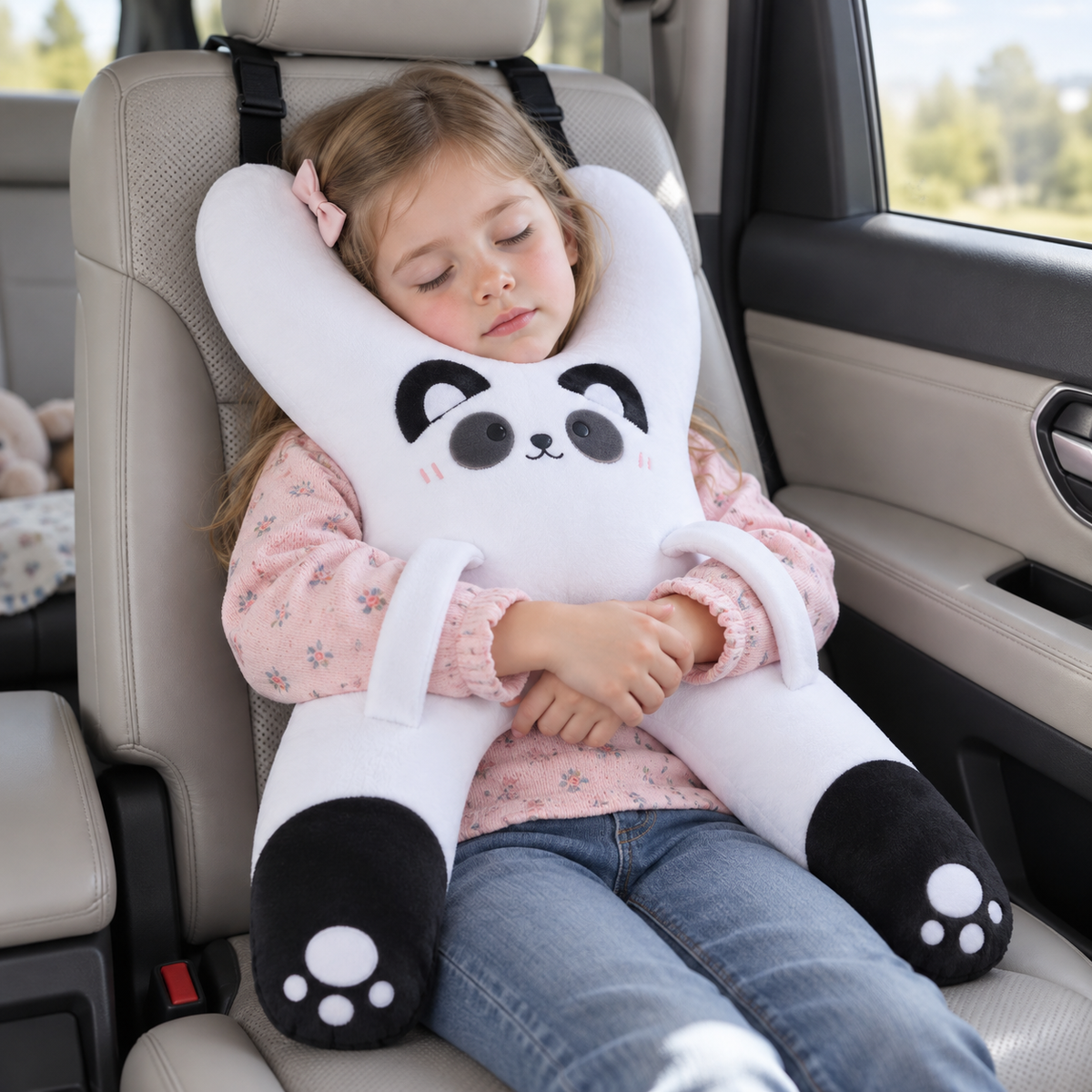 Kids Car Seat Neck Support Pillow, Cute Cartoon Headrest and Lumbar Cushion
