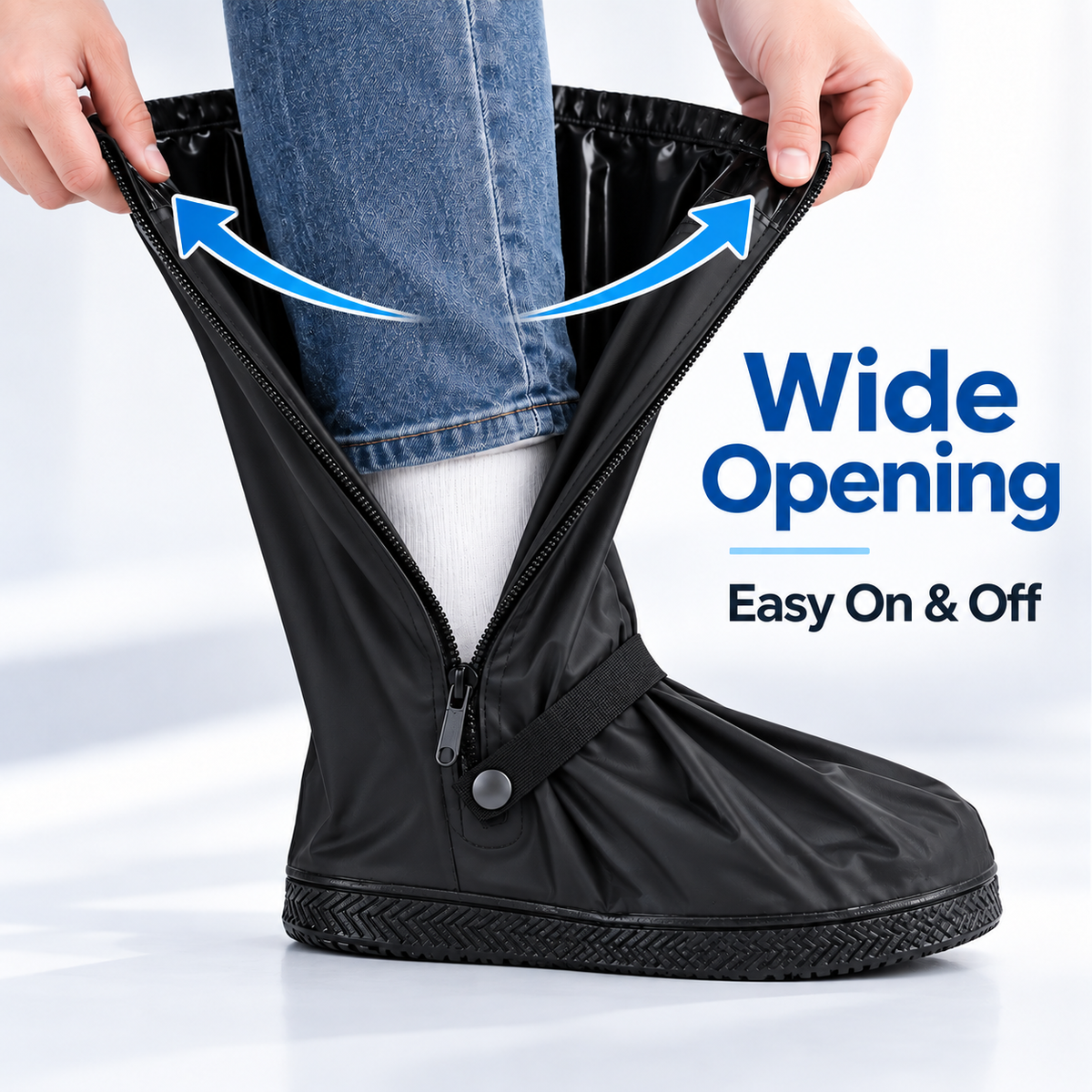 Waterproof High-Top Rain Shoe Covers with Reflective Detail