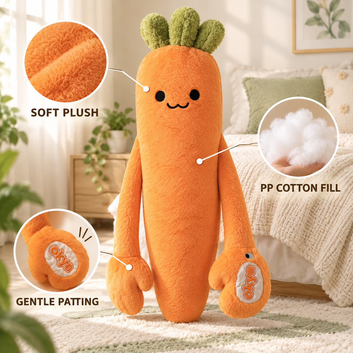 OKYA Carrot King Patting Hug Pillow – Soft Plush Sleep Companion with Remote Control & Graphene Heating Options