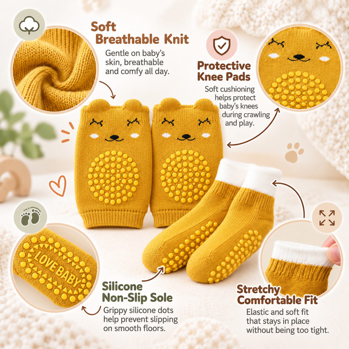 Baby Anti-Slip Knee Pad Socks
