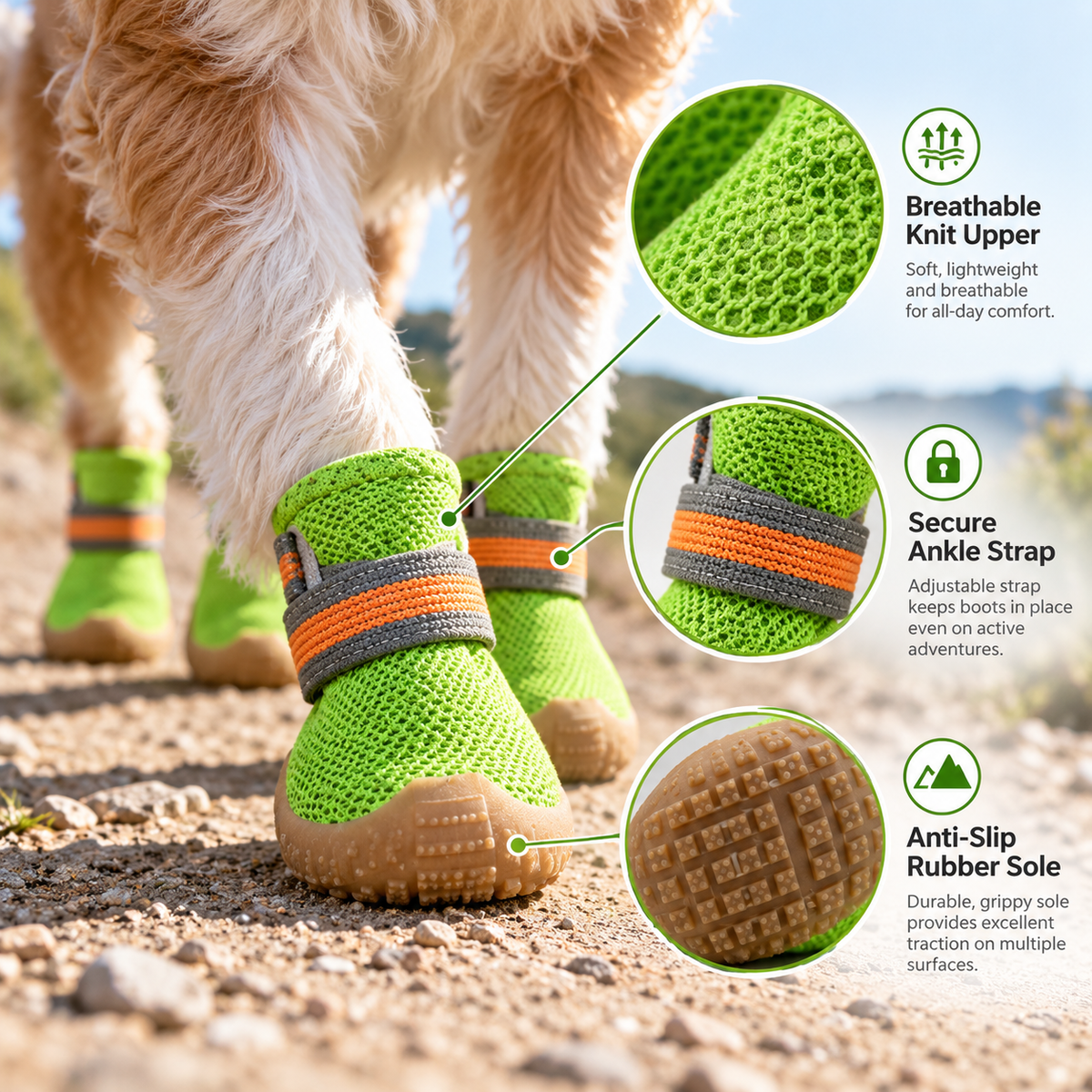 Breathable Mesh Dog Boots – Adjustable Non-Slip Paw Protectors, 4-Pack
