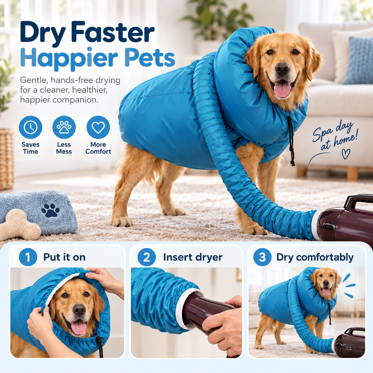 Portable Pet Drying Bag, Foldable Dog and Cat Hair Dryer Bag