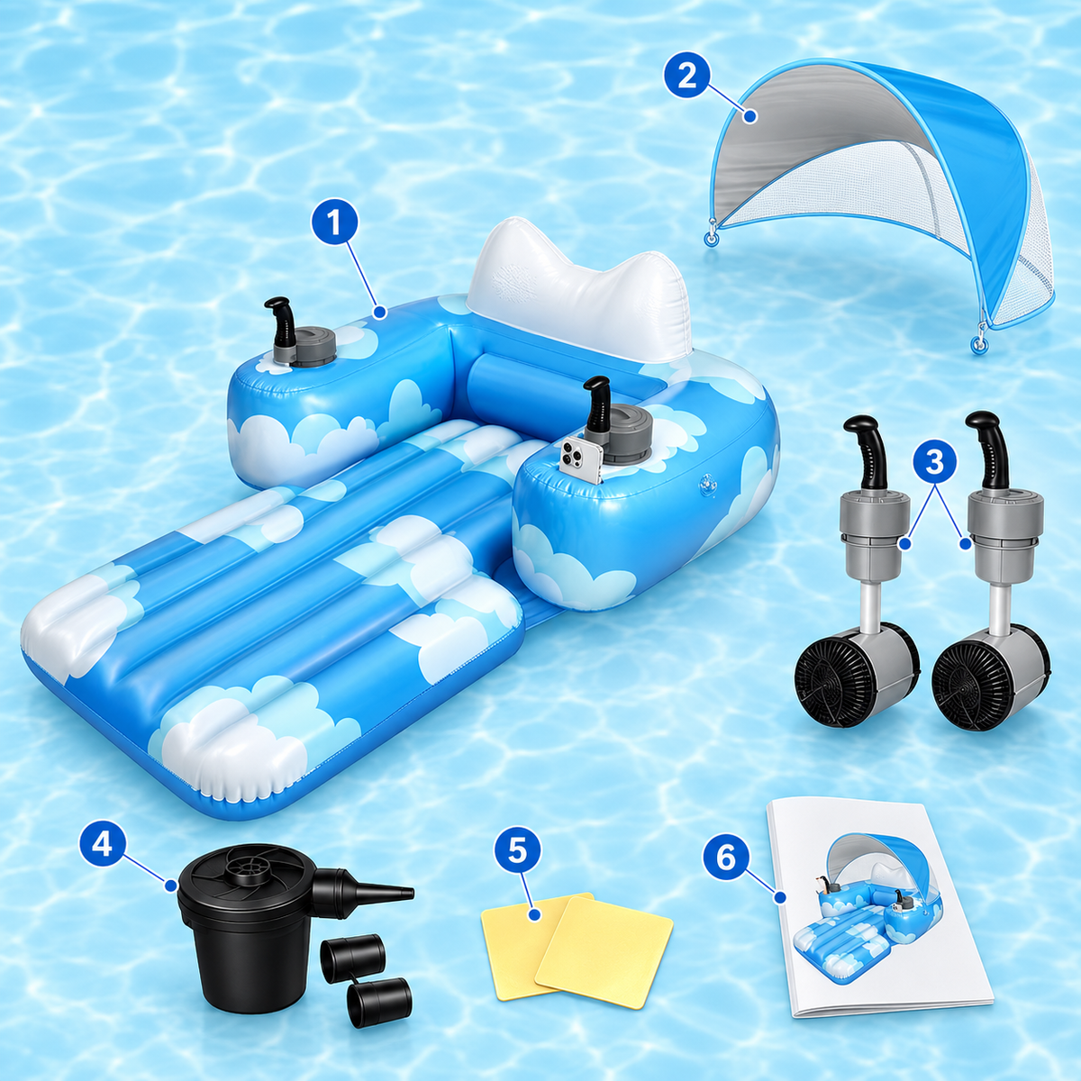CloudCruise Rechargeable Dual-Motor Inflatable Pool Lounger with Canopy