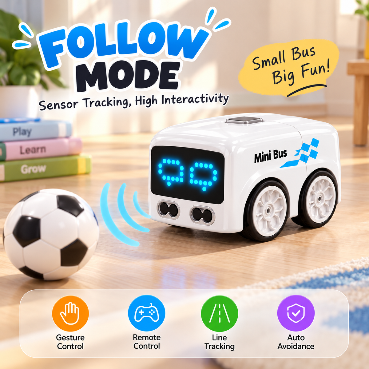 Smart Mini Bus RC Car with Gesture Control, Line Tracking and Interactive Play Modes
