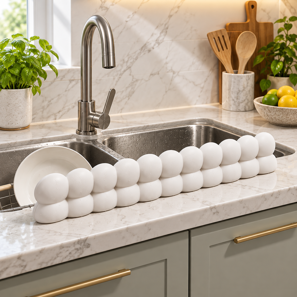Silicone Sink Splash Guard with Suction Cups, Kitchen Water Blocking Barrier